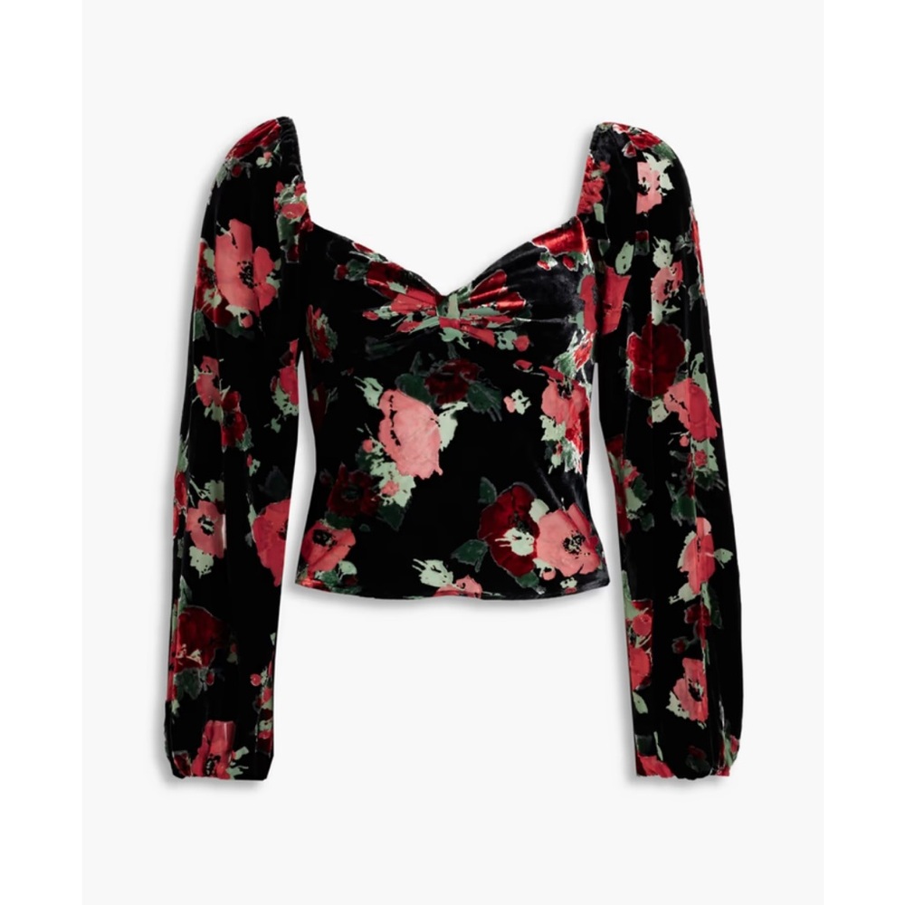 RIXO Bridgette ruched floral-print silk-blend devoré-velvet top